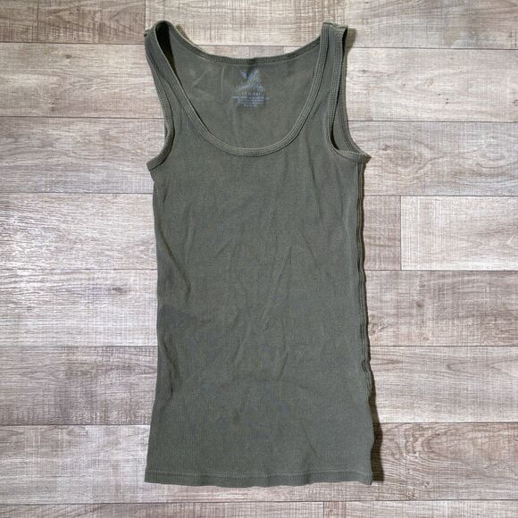 Army Green Faded Glory Y2K Ribbed Knit Tank Top Women's Size Small - Picture 1 of 8
